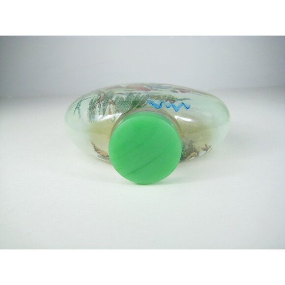 Hand Painted Chinese Reverse Glass Snuff Bottle Cap Box Farm Horses Landscape - Picture 9 of 16